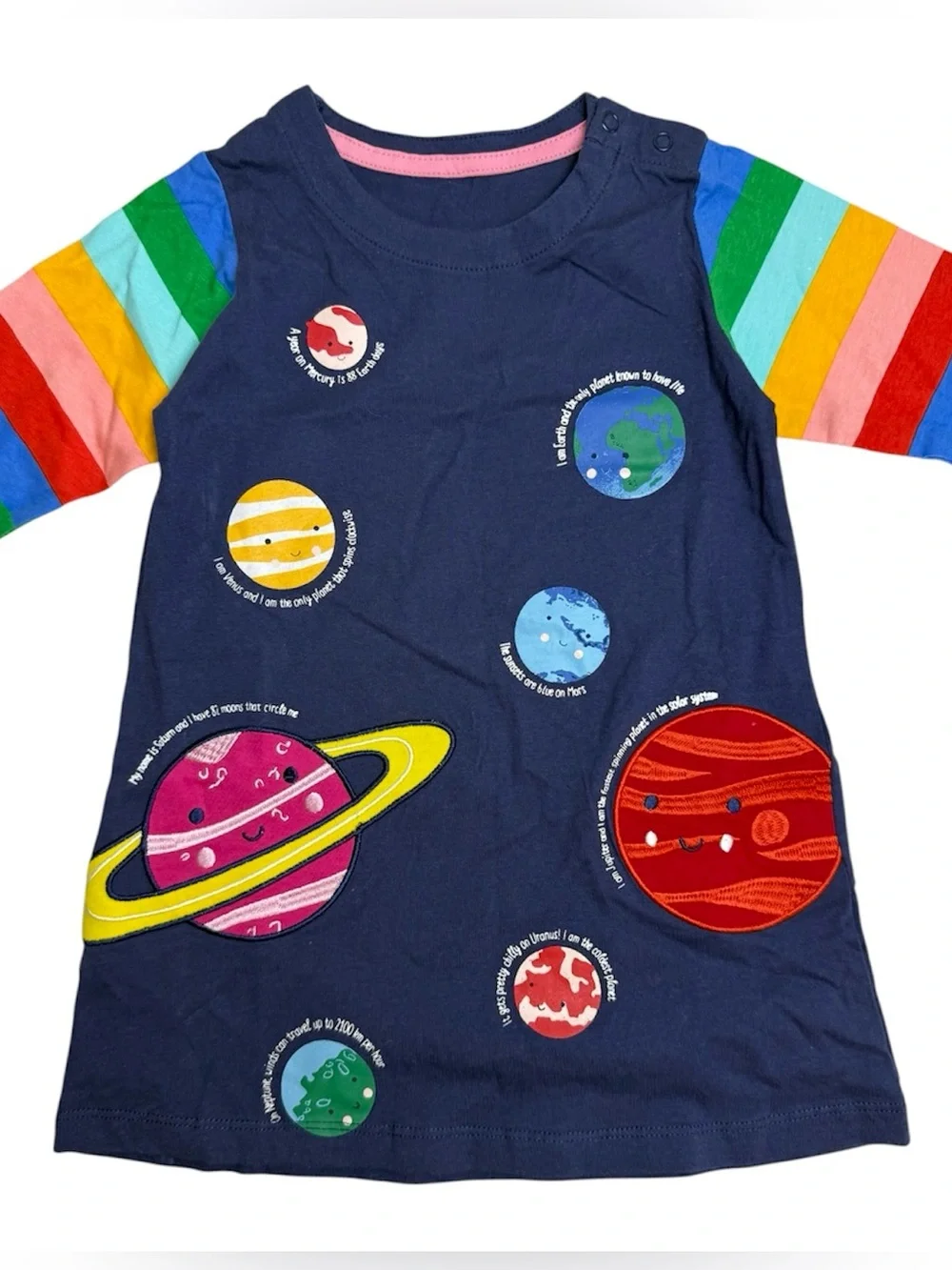 Planets Appliqué Cotton Dress Blue 2T
